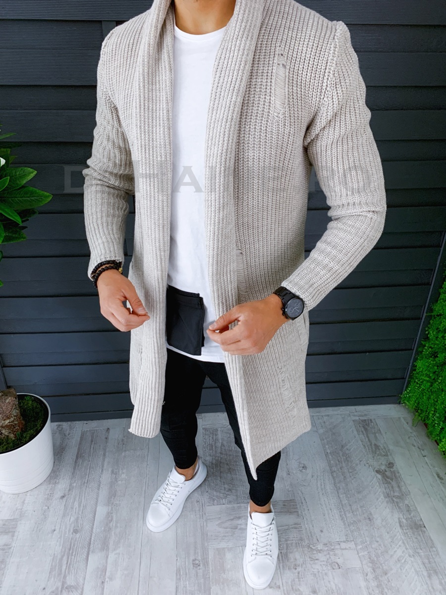 Cardigan barbati bej slim fit zr t3641 5-4